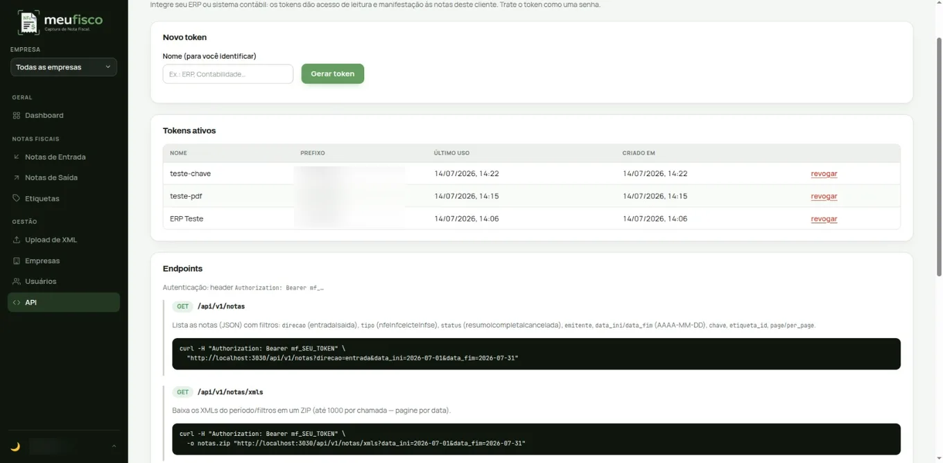 API e integração com ERP
