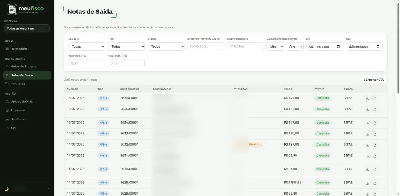 Notas de Saída