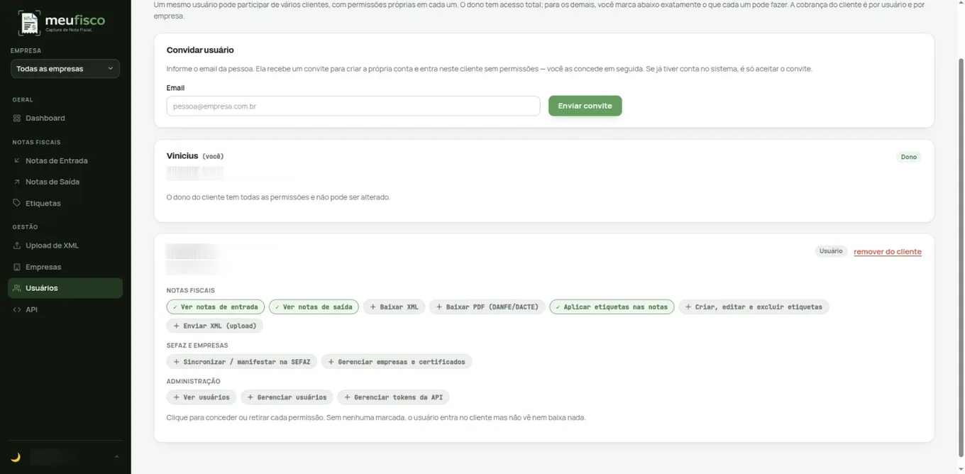 Usuários e permissões